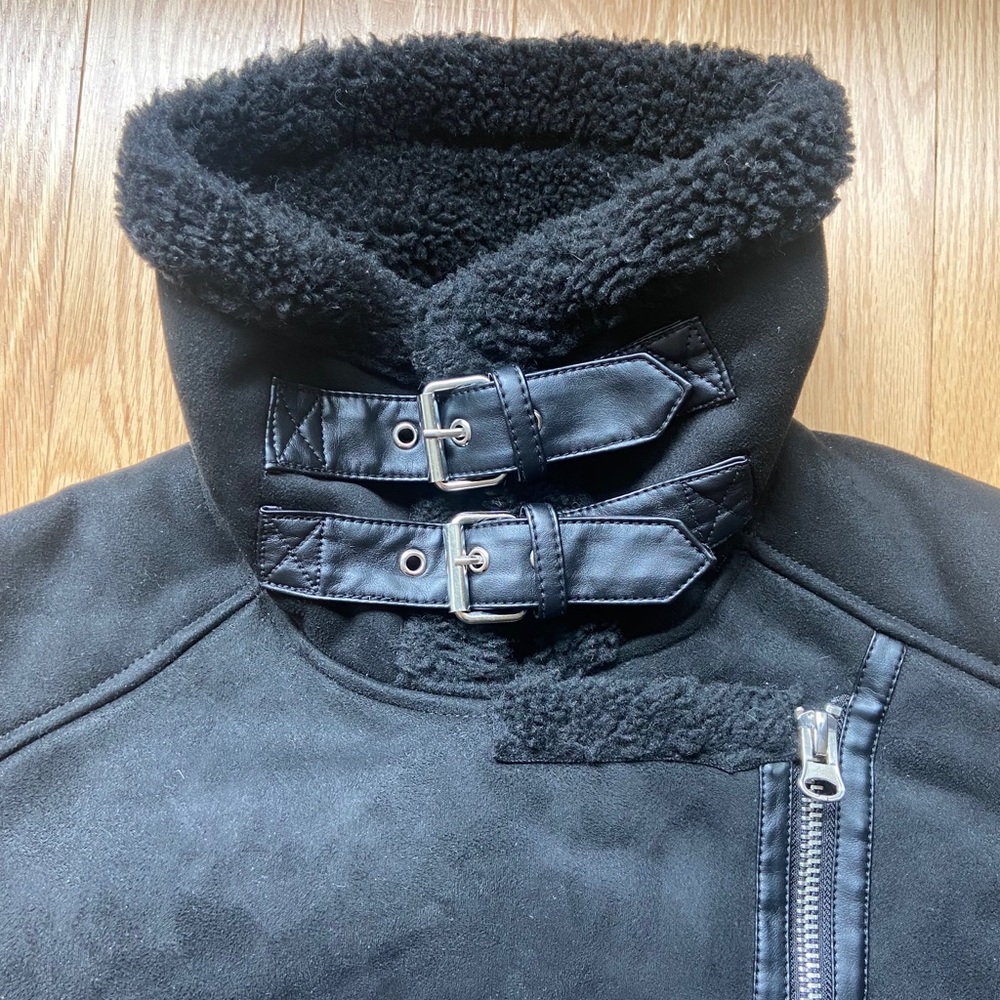 Zara faux shearling lined and suede moto jacket